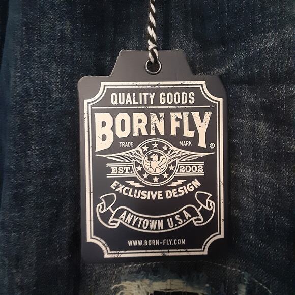 Born Fly Men's 42x30 Denim Jeans Embroidered Stitching Distressed Hip Hop EUC - Picture 13 of 16